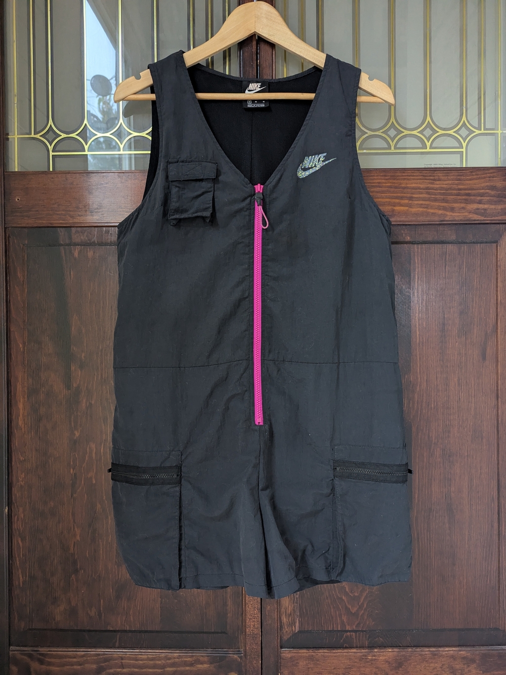 Nike | Black Sleeveless Utility Romper with Hot Pink Zip | Women's Size M